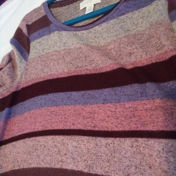 CUPIO BLUSH LARGE STRIPED SWEATER DRESS LONG SLEEVE KNEE LENGTH LACE SOFT FLARE - Picture 3 of 5